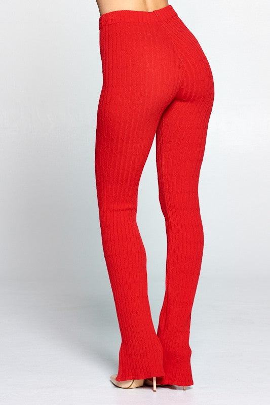 Seamless Textured Knit Fleece Leggings - Red